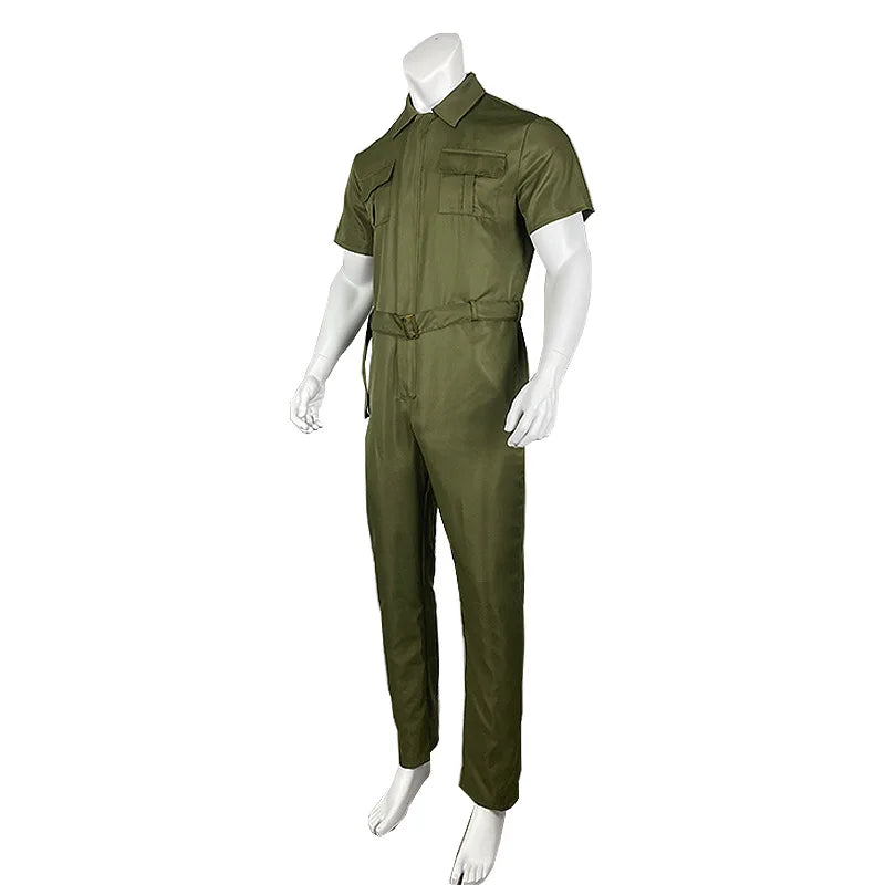 Multi-pocket Overalls Men's Jumpsuits Short Sleeves Trousers Suits Zippered Jumpsuits Men's Overalls Belted Jumpsuits