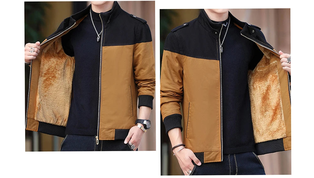 DIMUSI Winter Men's Bomber Jacket Casual Mens Outwear Fleece Warm Coats Fashion Stand Collar Uniform Jackets Mens Brand Clothing