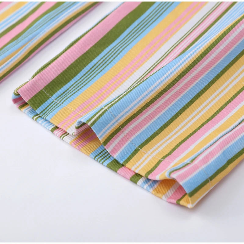 Street Striped Jeans Women's High-Waist Pockets Wide-Leg Trouser 2026 Spring Summer Retro Multicolor Vertical Stripe Denim Pant