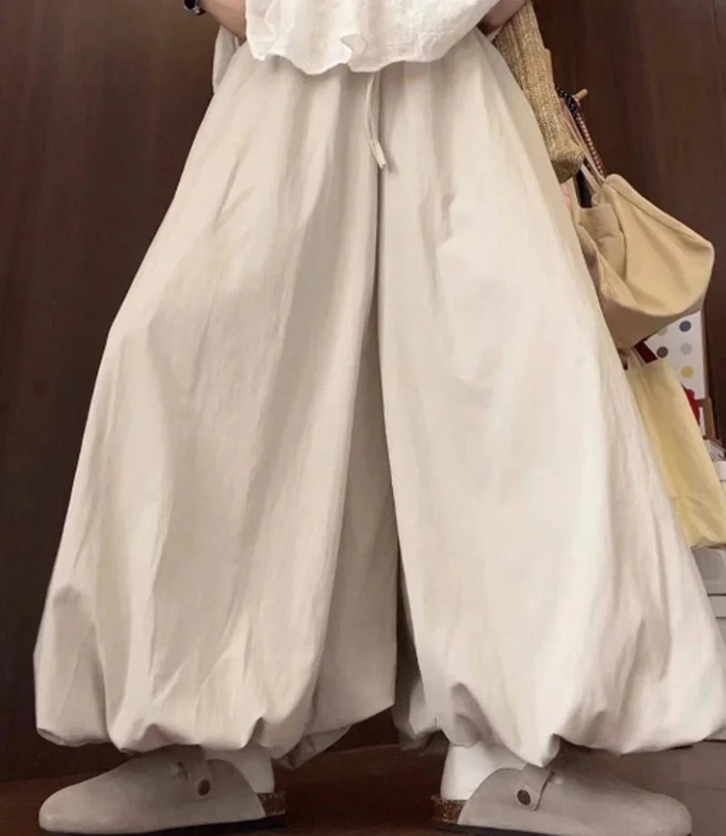 Women Loose Lazy Pants Skirt High Waisted Casual Yellow Bloomers Trousers Korean Fashion Preppy Hip Hop Dance Wide Leg Pants