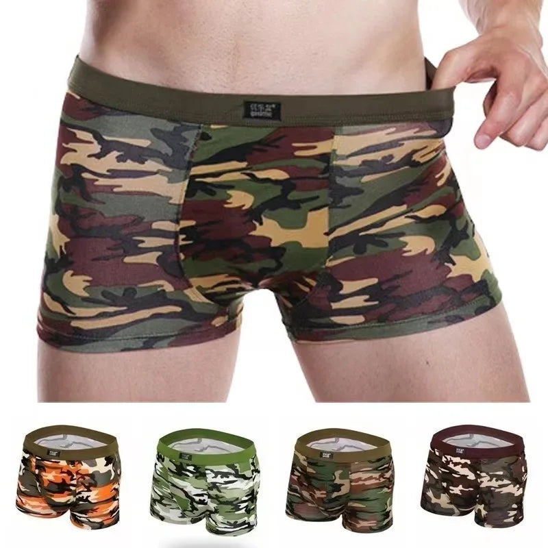 4Pcs/Men's Boxers Camouflage Military Panties Man Sexy Boxer Soft Shorts Underwear Male Army Green Underpants for Men Plus Size
