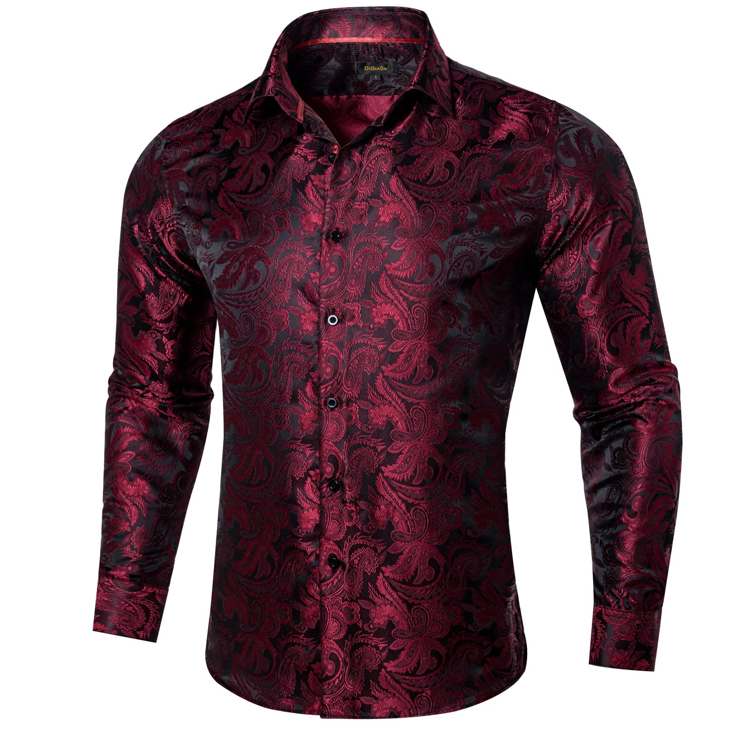 Luxury Purple Paisley Polyester Shirts for Men Long Sleeve Wedding Prom Men Clothing Button Down Collar Social Dress Shirt