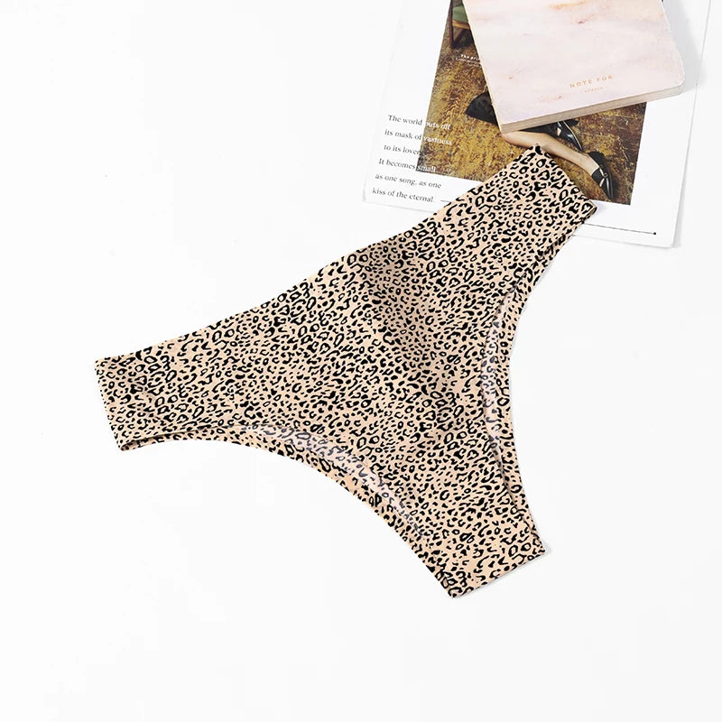 POBLADOR Women's Panties Fashion Leopard Bikini Sexy Thongs Seamless G-Strings Intimate Satin Lingerie Sports Fitness Underpants