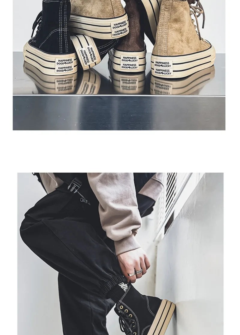 Couple Sneakers Classics Denim Canvas Shoes Fashion High Top Casual Shoes Platform Vulcanized Shoes for Men Lace Up Ankle Boots