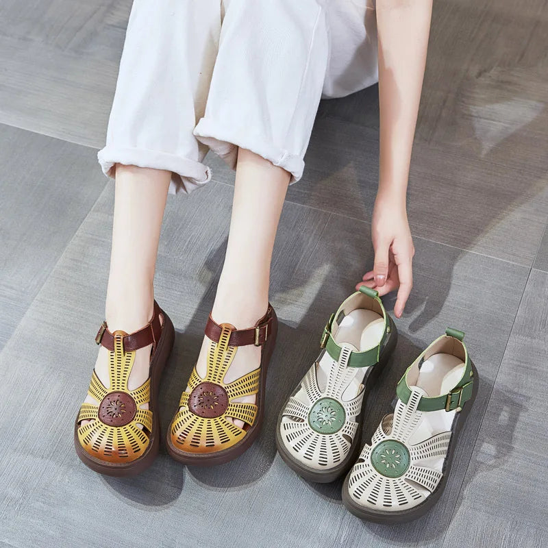 GKTINOO Genuine Leather Shoes Women Sandals Mixed Colors Retro Buckle Strap 2026 New Wedges Handmade Concise Platform Sandals
