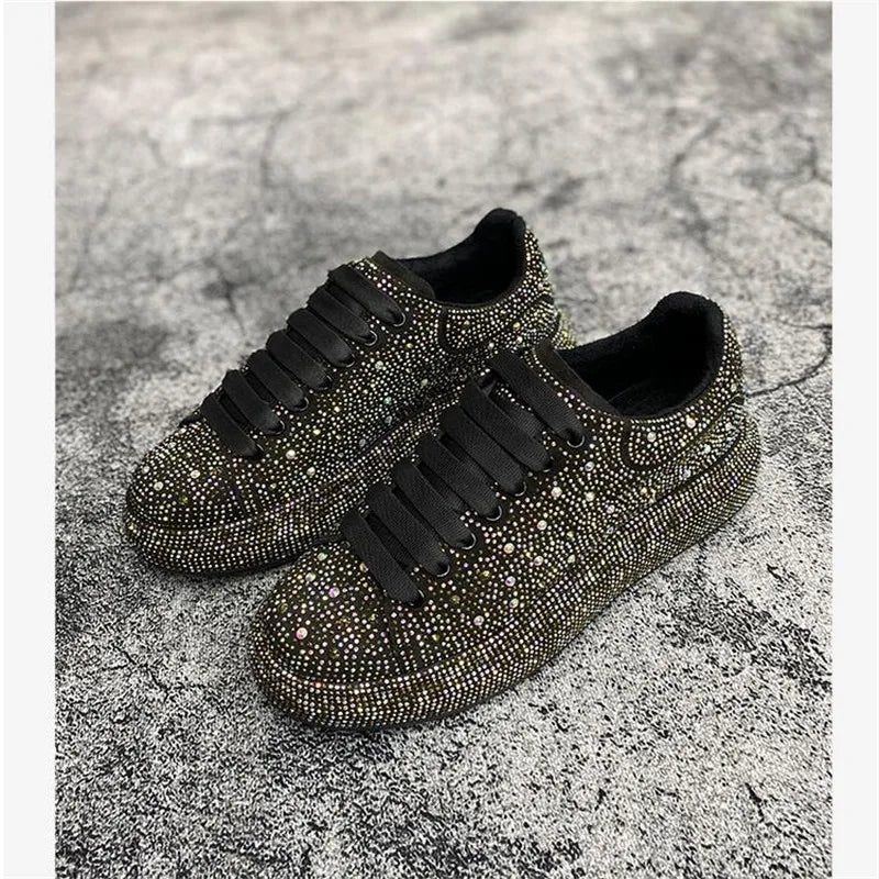 New Men Red Rhinestone Pattern All Match Brand Shoes Causal Flats Loafers Sports Walking Sneakers Zapatos Hombre