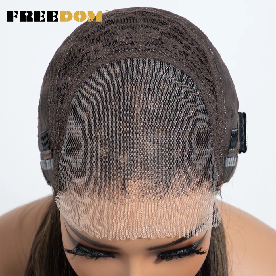 FREEDOM Synthetic Lace Front Wigs For Women 20" Layered Ombre Brown Blonde Wig 6x4 Pre-plucked Easy Wear And Go Glueless Wigs
