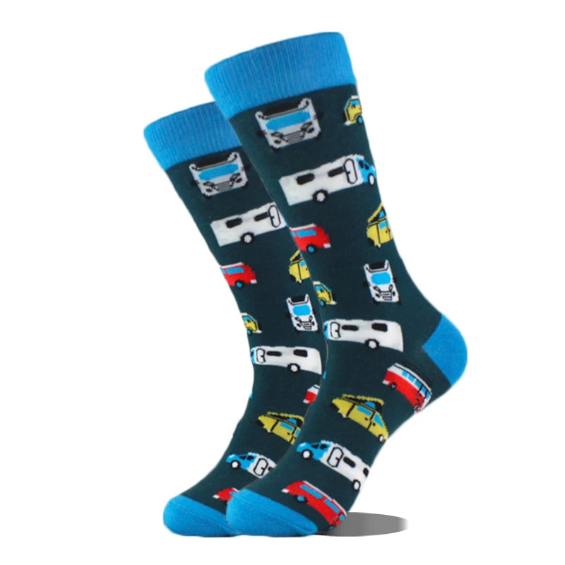 Cool Design Avocado Crew Socks Men Creative Eye Guitar Bus Pattern Sokken Duck Cat Fox Otter Animals Divertidos Chaussette Sox
