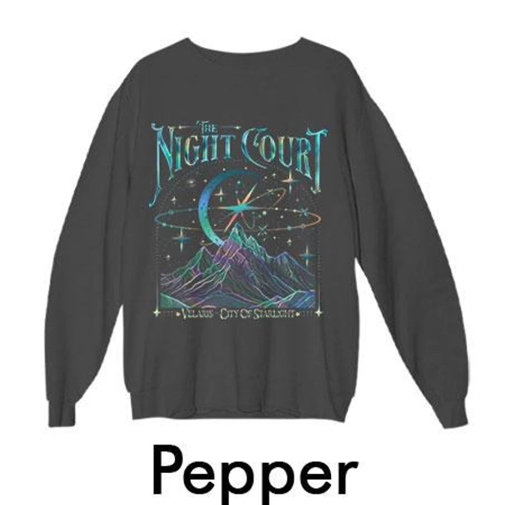 Retro Velaris Acotar The Night Court Two-Sided Crewneck Comfort Fleece Sweatshirt Velaris The Night Court Sweater Y2K Streetwear