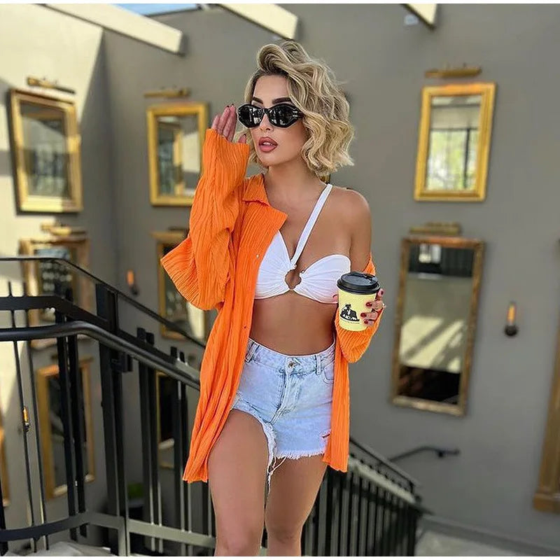 New Two Piece Set Women Outfits Pleated Women's Elegant  Drape Loose Sets Shirt High Waist Trousers Female Suit Fashion Casual