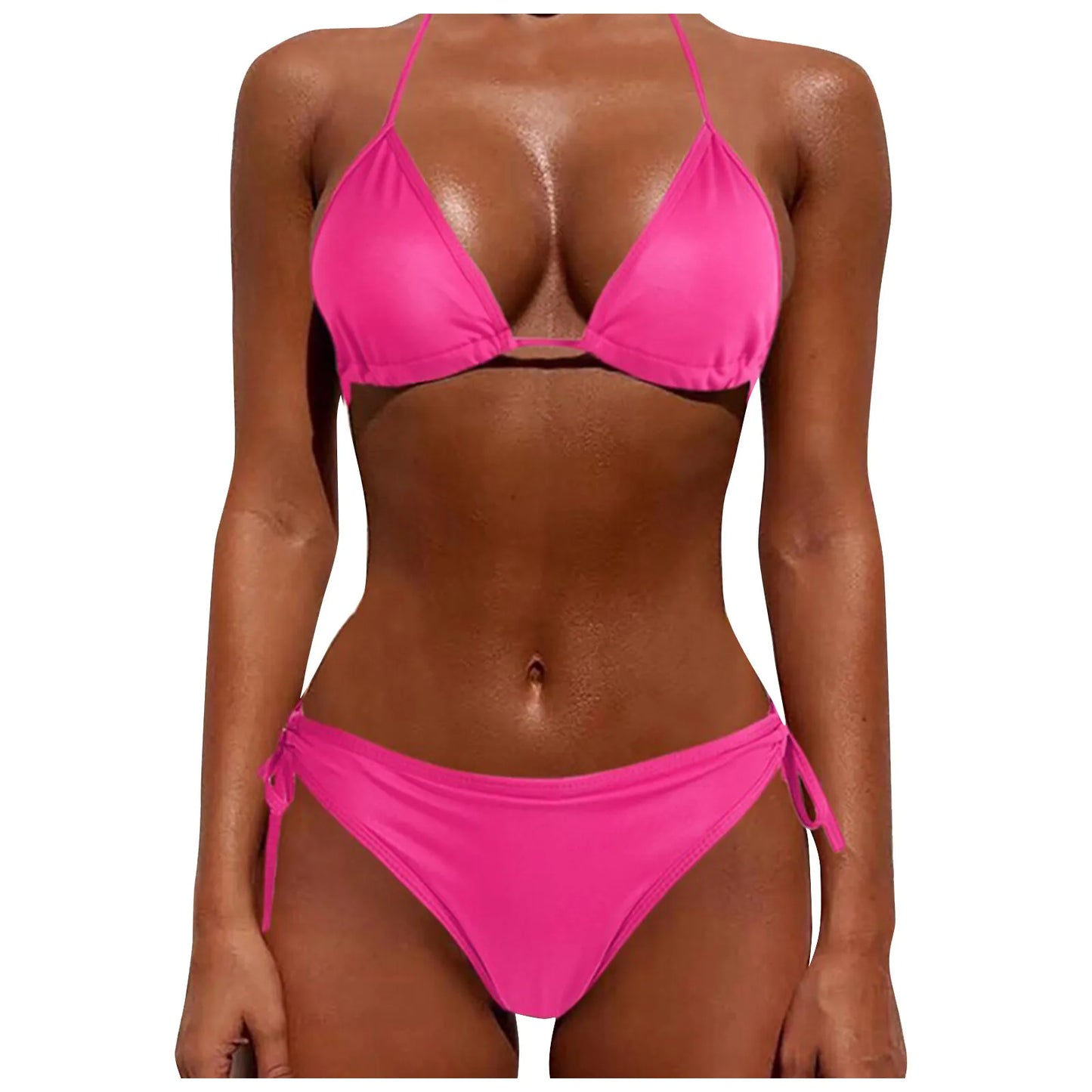 2 Pcs/Set Bikini Set Sexy Bikinis New Solid Color Halter Neck Strap Thong Swimwear Bathing Suit Women Swimsuit Set for Beach