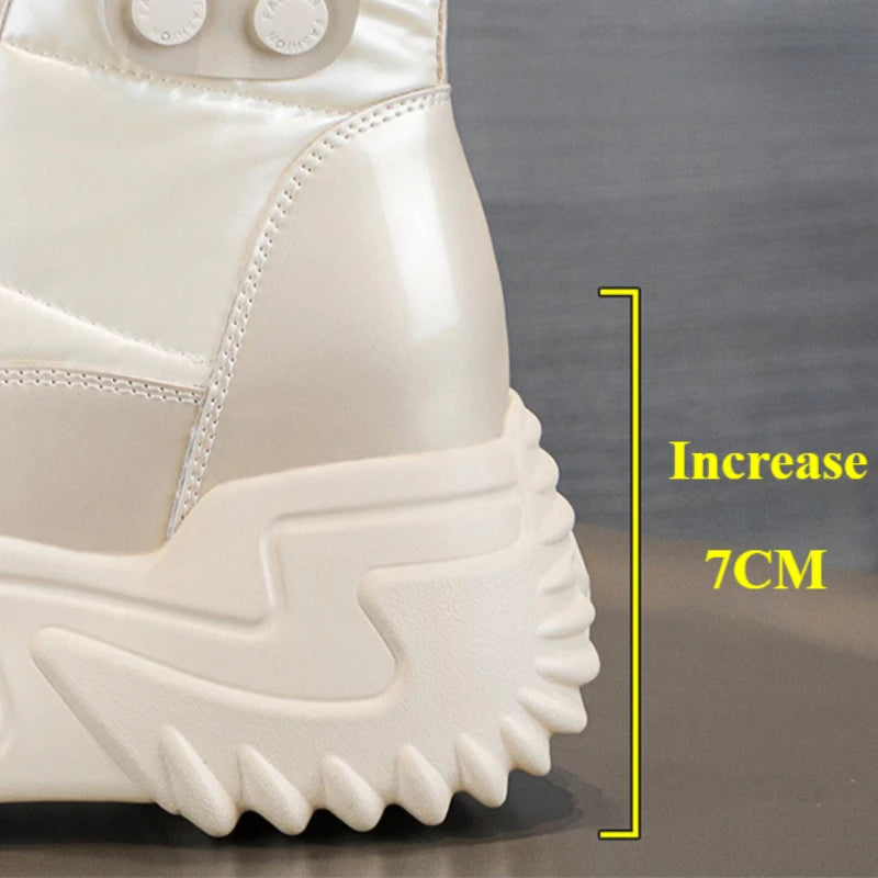 7CM Heightening Genuine Leather Platform Wedge Hidden High Heels Women Ankle Boots Casual Chunky Sneakers Spring Autumn Shoes