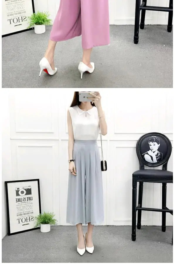 High Waist Wide Leg Pants Skirt Pants Chiffon Cotton Linen Seven Eighteen Length Trendy Women's Casual Trousers Commute Style
