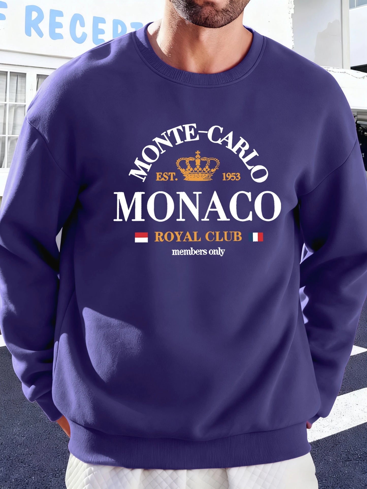 Monte-Carlo Monaco Pattern Men Sweatshirt Comfortable Fleece Streetwear Soft Casual Clothes Autumn High Street Clothing Male BAZAARHUBO