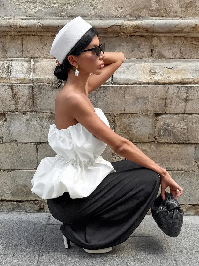 SuperAen European and American Style Fashion Design Sexy Top Unique Design Summer 2026 New White Folds Slimming Tops