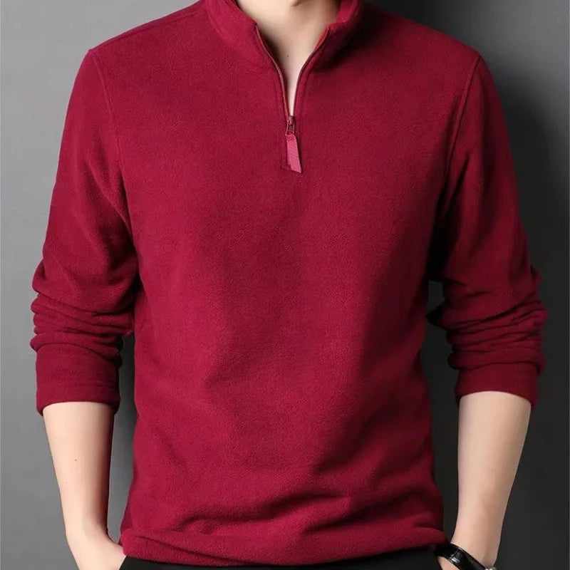 Men's insulation Polo Shirts 2026 Autumn Winter Standing Neck Half Zip Long Sleeve Fashion Versatile Sweatshirt Tees thicken Top BAZAARHUBO