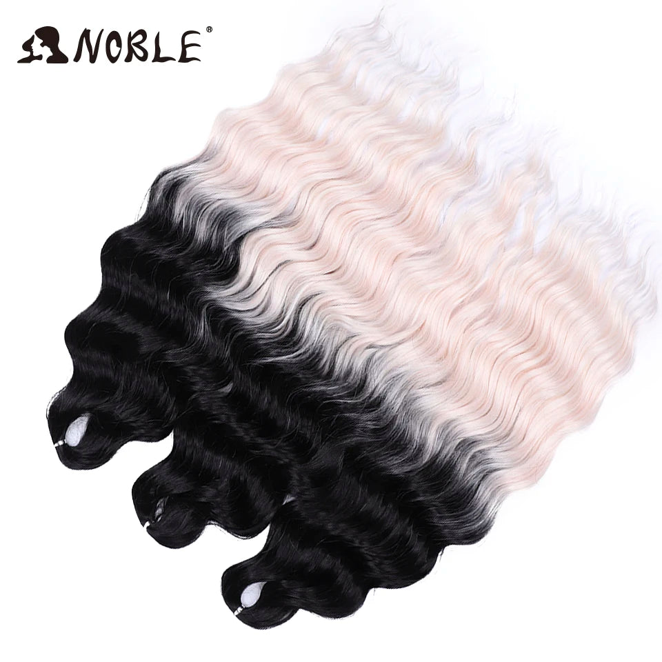 Noble 24 Inch Synthetic Hair Water Wave Braiding Hair Extensions Ombre Rainbow color Deep Wave Curl Twist Crochet Hair Extension
