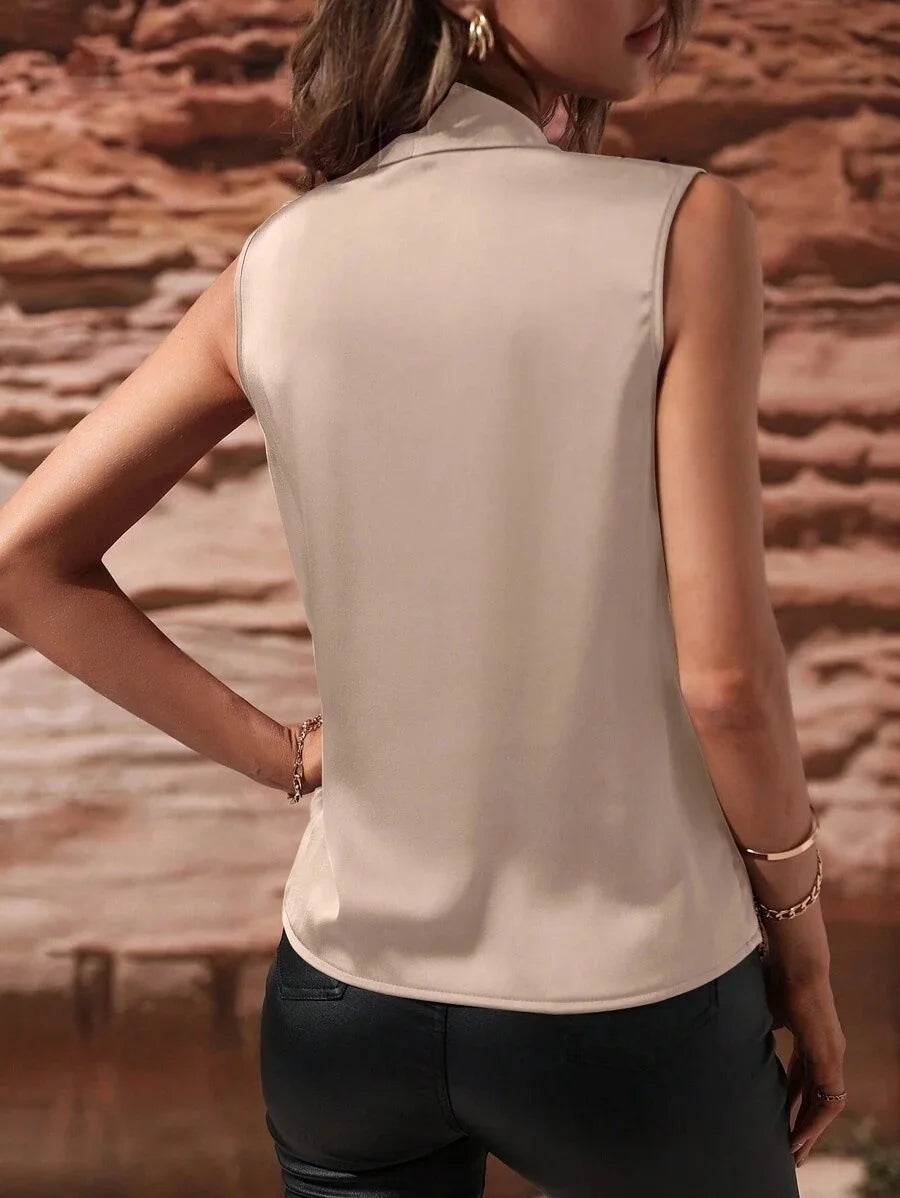 Spring Summer Sleeveless Satin Ruffled Blouse European American Style Sexy Shirt Cross Border Fashion for Women