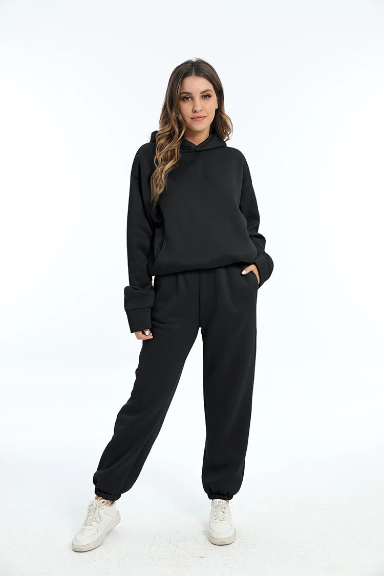 Women Two Piece Sets Tracksuit 2022 Autumn Casual Solid Long Sleeve Hoodie Sweatshirts Female Fashion Oversized Trouser Suits