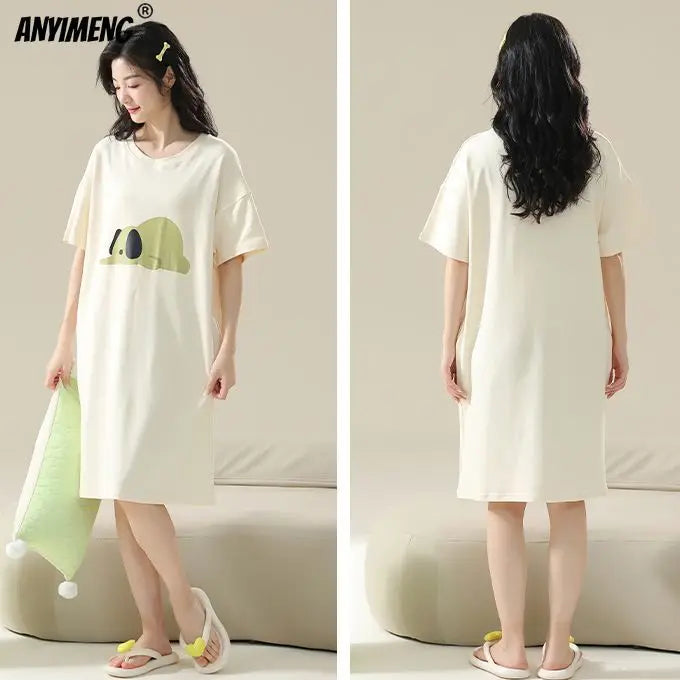 100% COTTON! M-4XL Plus Size Summer Women Nightgown Brand New Anti-bacterial HQ Nightdress Short Sleeves Sleepshirt Casual Dress