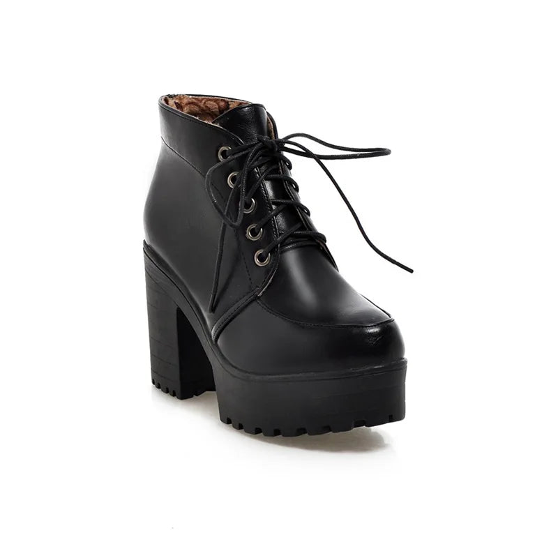 Lace Up Sexy Women's Ankle Boot Spring Autumn Fashion Platform Punk High Heels Black White Red Pumps Autumn Rubber Shoes Woman
