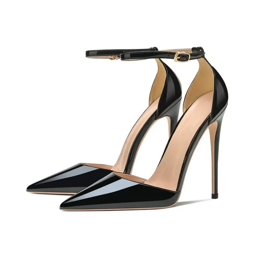 Patent Leather Women Ankle Strap Stiletto Pumps Pointed Toe Sexy High Heel Shoes 8cm 10cm 12cm Customize 33-46 Talon Femme