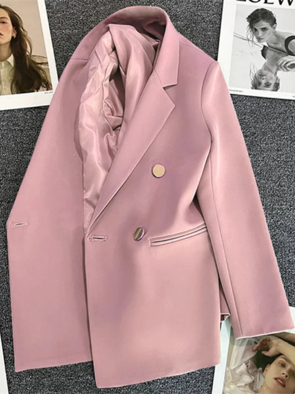 Women Blazer Luxury Double Breasted Jacket Korean Style 2025 Spring