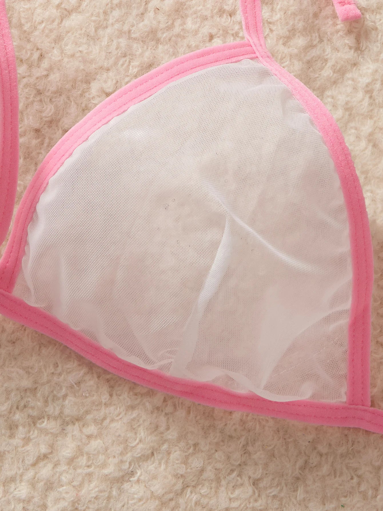 Pink Transparent Mesh Bikini Set See Through Cups Sexy Female Lingerie Hot Underwear For Women Erotic Costumes Bra & Thongs Sets