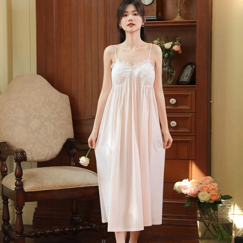 Summer New Sweet Palace Embroidered Lace Knitted Cotton Small Sexy Sling Lace Nightdress Princess Pajamas
