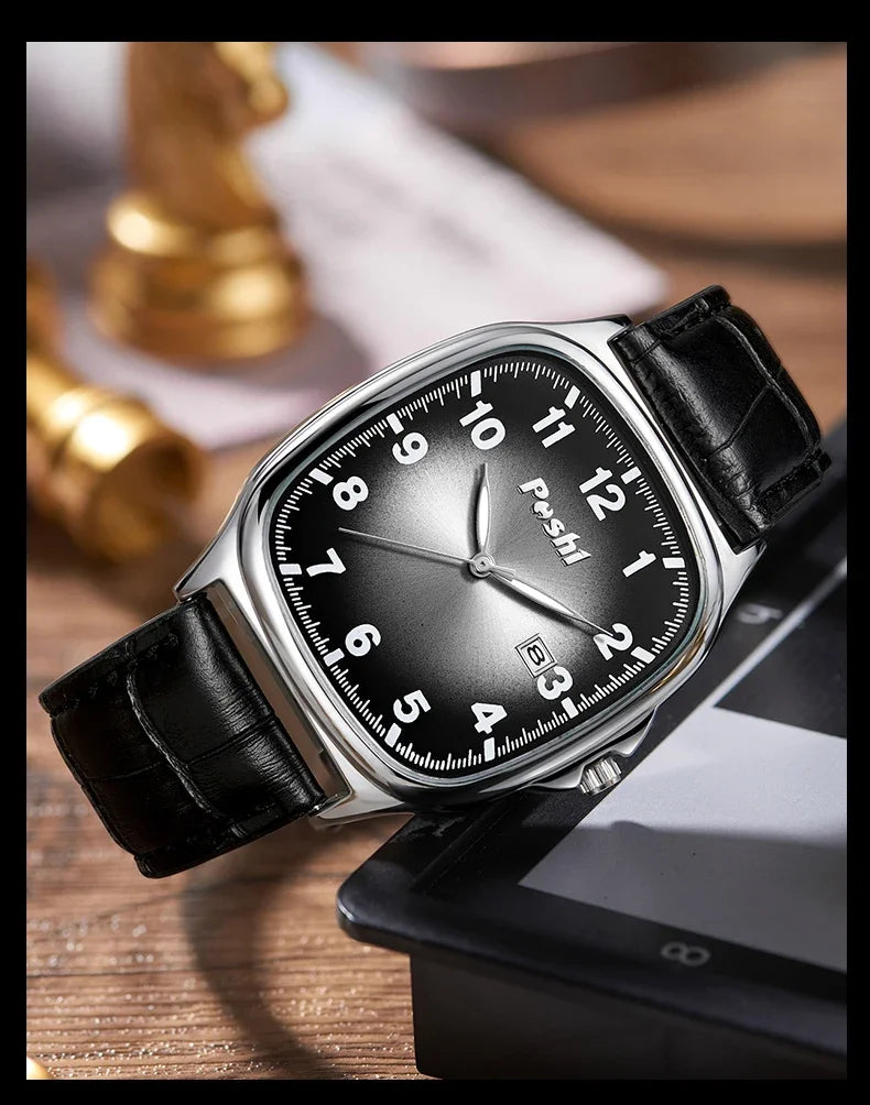 POSHI Men's Quartz Watches Leather Strap Casual Men Wristwatch Waterproof Date Luminous Luxury Business Watch for Man Male Gifts