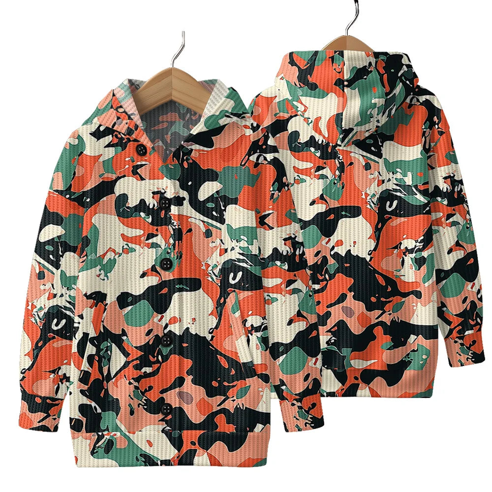 Trendy Camouflage Hooded Cardigan Coats Soft Button-Up Front All-Season Comfort for Outdoor & Indoor Wear Durable Casual Style