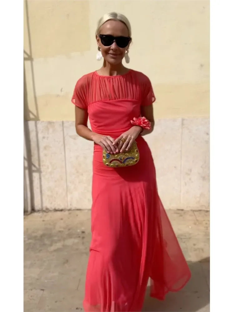 Foreign Style Streetwear For Woman Summer Streetwea O-neck Fashion Short Sleeves A-line Dresses Ladies Solid Big Hem Vestidos