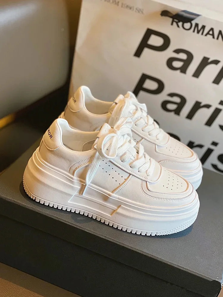 2024 New White U Leather Women's Casual Woman Vulcanize Sneakers Breathable Sport Walking Platform Flats Running Shoes