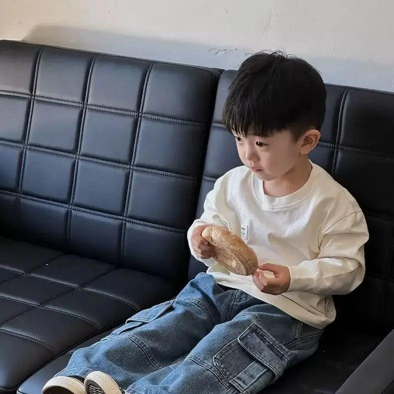 Boys Jeans Korean Style All-match Loose Cargo Pants Kids Fashion Brand Mid-small Children Autumn Casual Straight Pants Spring