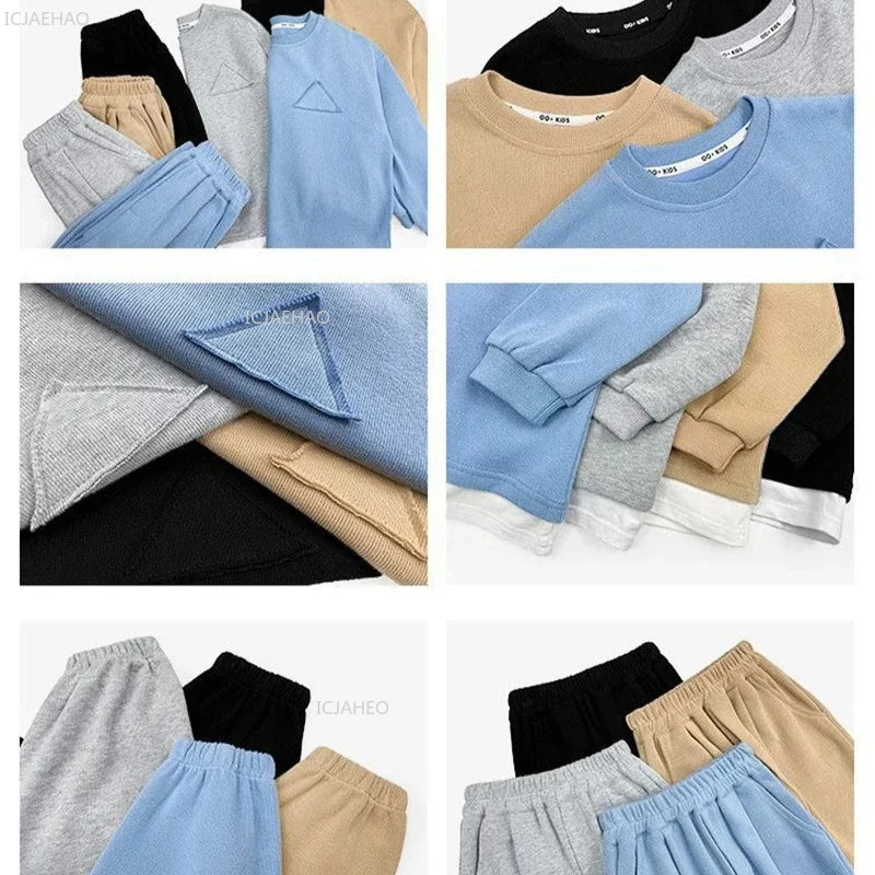 Children Fashion Clothes Suit Boys Casual Spring Sets Costume Kids Solid Colour Sweatshirts+Pants 2Pcs Simplicity Autumn Outfits