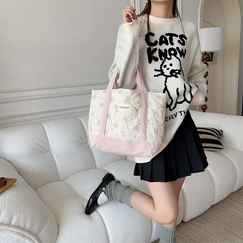 Sweet Floral Women's Bento Handbags Retro Patchwork Ladies Tote Shoulder Bags Retro Flower Female Storage Shopper Bag Purse