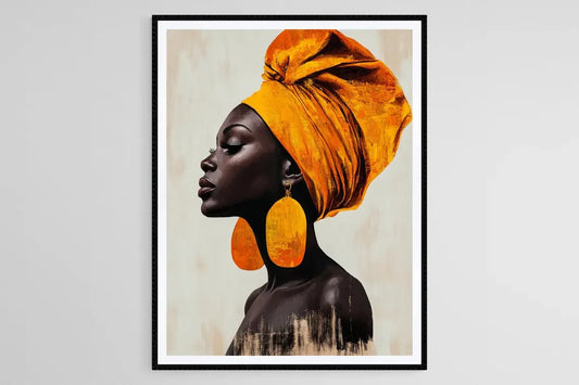 African Woman Portrait: Yellow Headwrap Art Print, Afrocentric Wall Decor