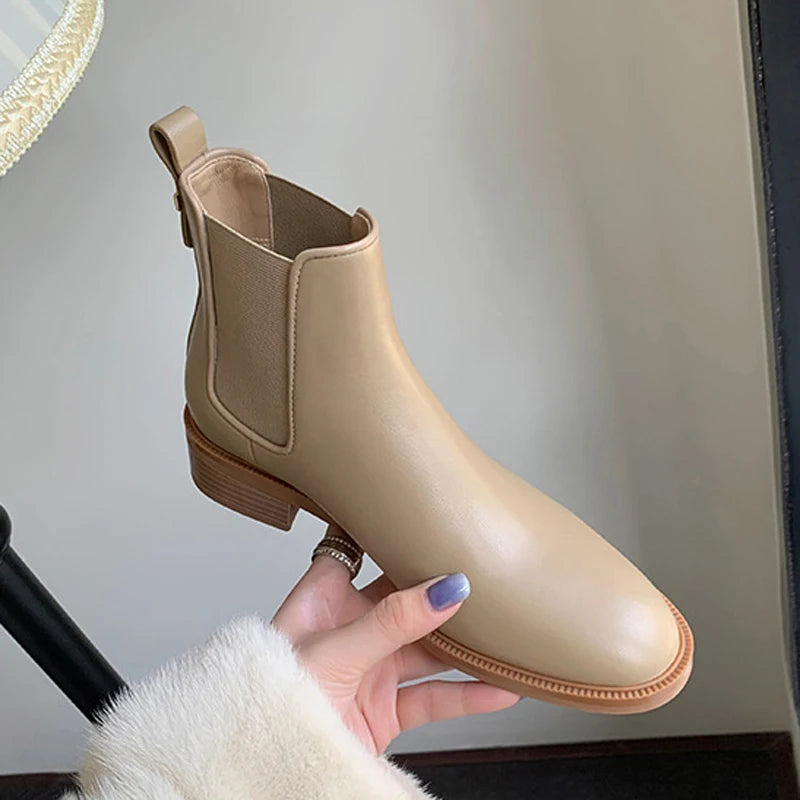 2026 Autumn/Winter Ankle Boots Women Basic Chelsea Botas Mujer Low Thick Heels Short Booties PU Leather Slip On Stretch Botines