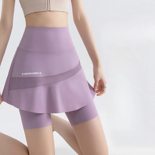 Fake Two Short Skirt Pants with Summer Pockets Crotch Half Skirt for Women High Waisted Oversized Quick Drying Sports Yoga Pants