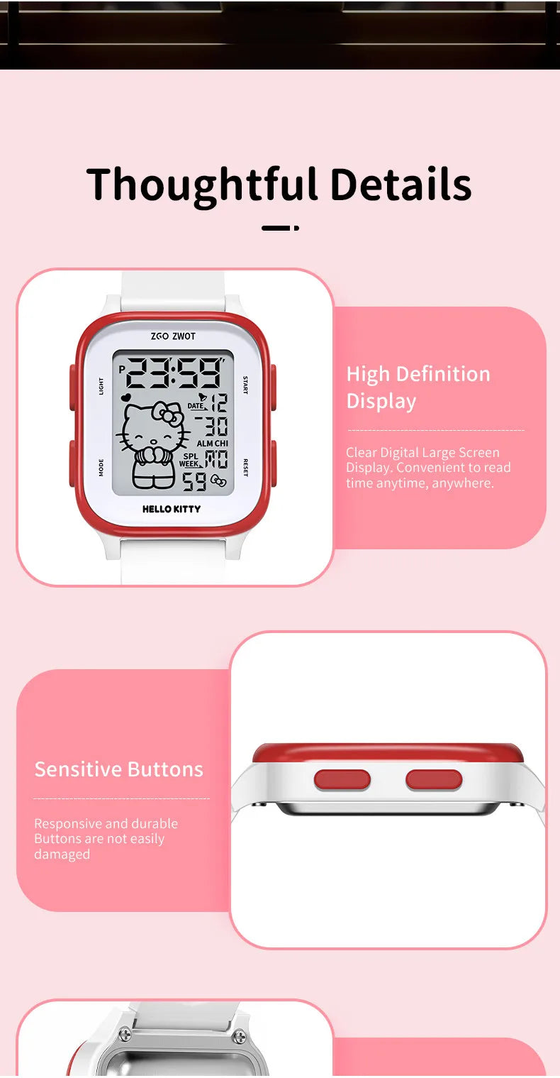 ZGO X Sanrio Hello Kitty Watch For Girls Student Kids' Electronic Watches Waterproof Sports Wristwatch Girl Child Gift Box 878