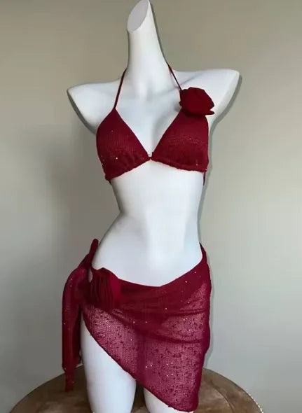 Fashion Women Halter Neck 3 Piece Bikini Set Removable Padding Adjustable Straps Elegant Summer Beach Outfit Swimwear 2026 New
