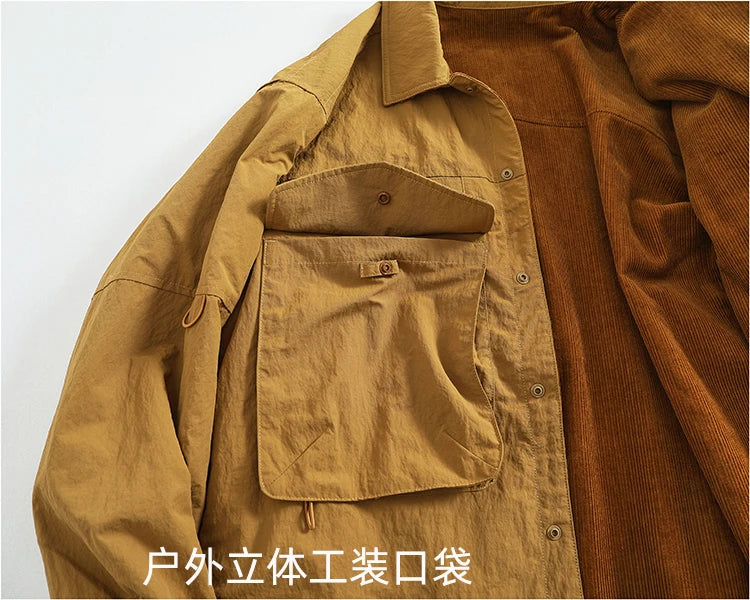 Reversible A+B fabric outdoor functional cargo jacket men's loose pocket lapel retro American casual jacket