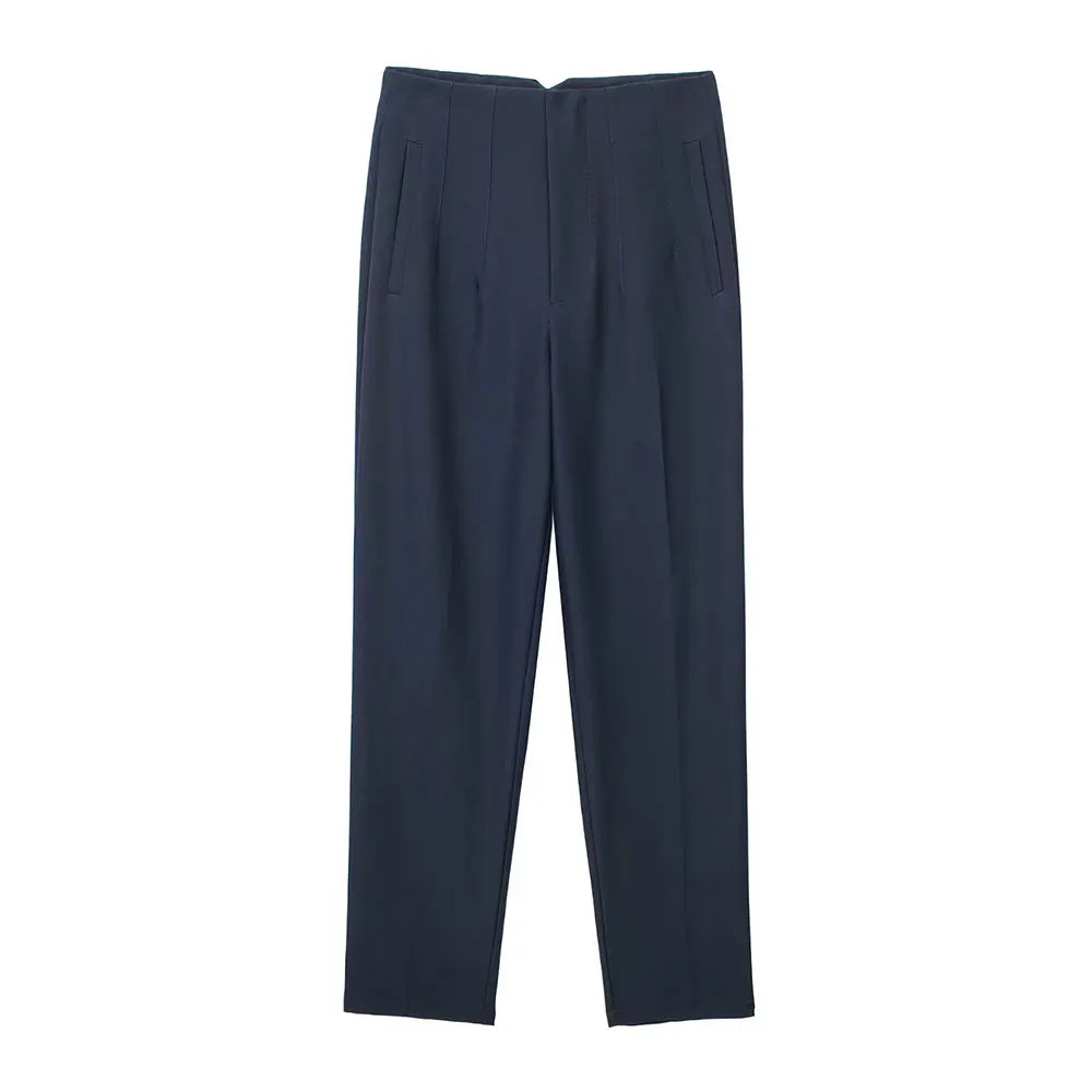 Duoperi Women High Waist Solid Trousers Chic Office Workwear Long Pants