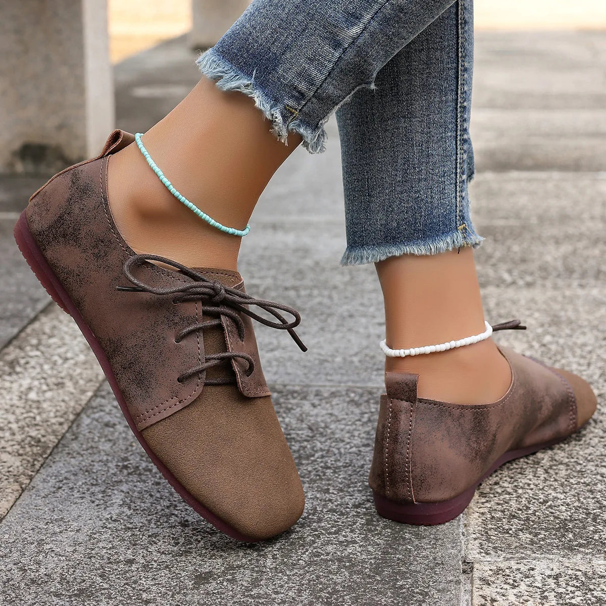 Comemore Spring Women's Flat Shoes Fashion Round Toe Lightweight Lace-up Soft Single Shoes Outdoor Casual Sneakers Mocasines