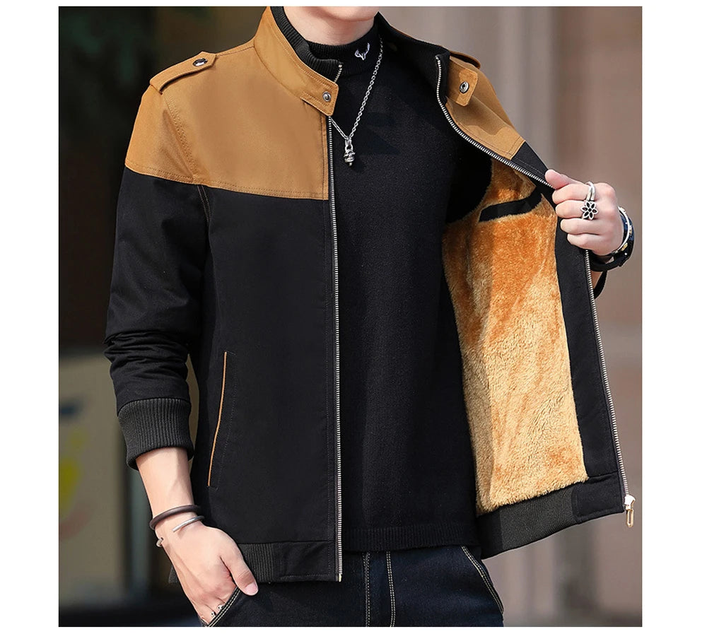 DIMUSI Winter Men's Bomber Jacket Casual Mens Outwear Fleece Warm Coats Fashion Stand Collar Uniform Jackets Mens Brand Clothing