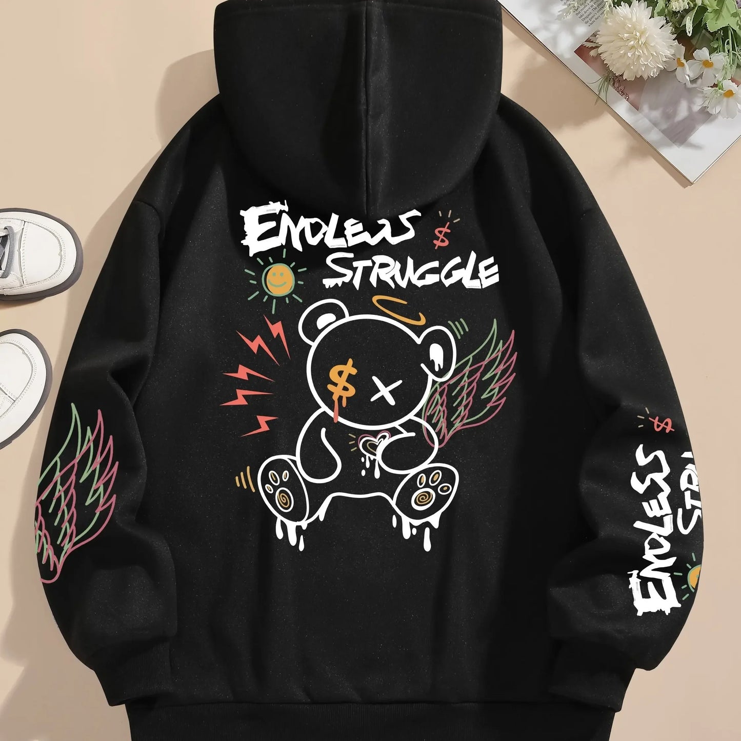 New Winter-Spring Couple Style Personalized Bear Pattern Hoodie -Comfortable Loose-Fitting Casual Top - Multiple Sizes Available
