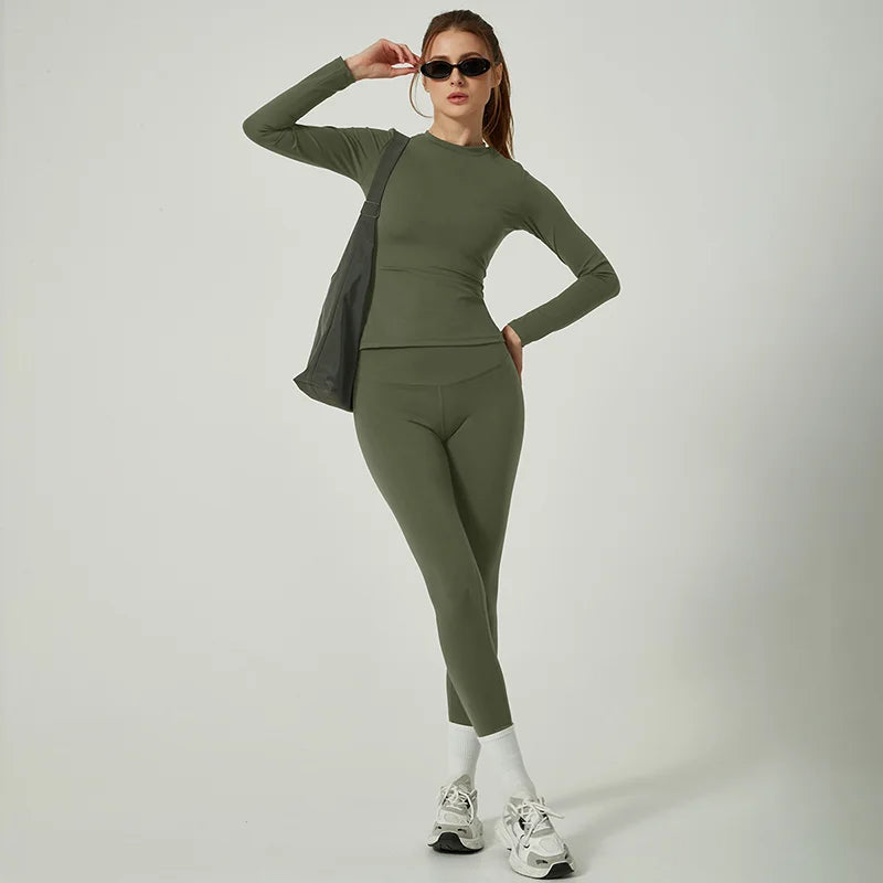 Yoga Set Women Sportswear Workout Clothes Athletic Wear Gym Legging Fitness Crop Top Long Sleeve Sports Suits