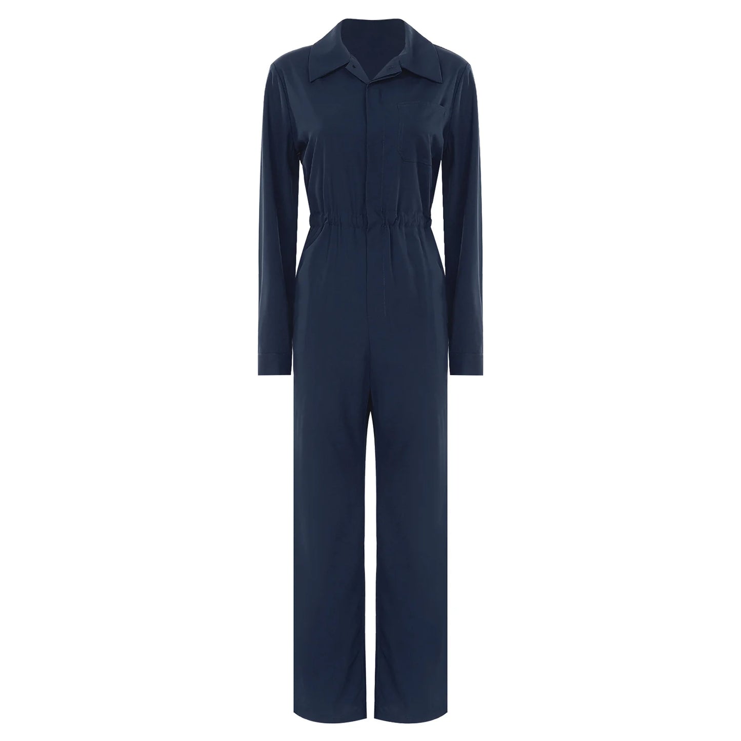 Womens Coverall Solid Color Turn-Down Collar Long Sleeve Button Jumpsuit Mechanic Work Overalls Fashion Casual Cargo Rompers
