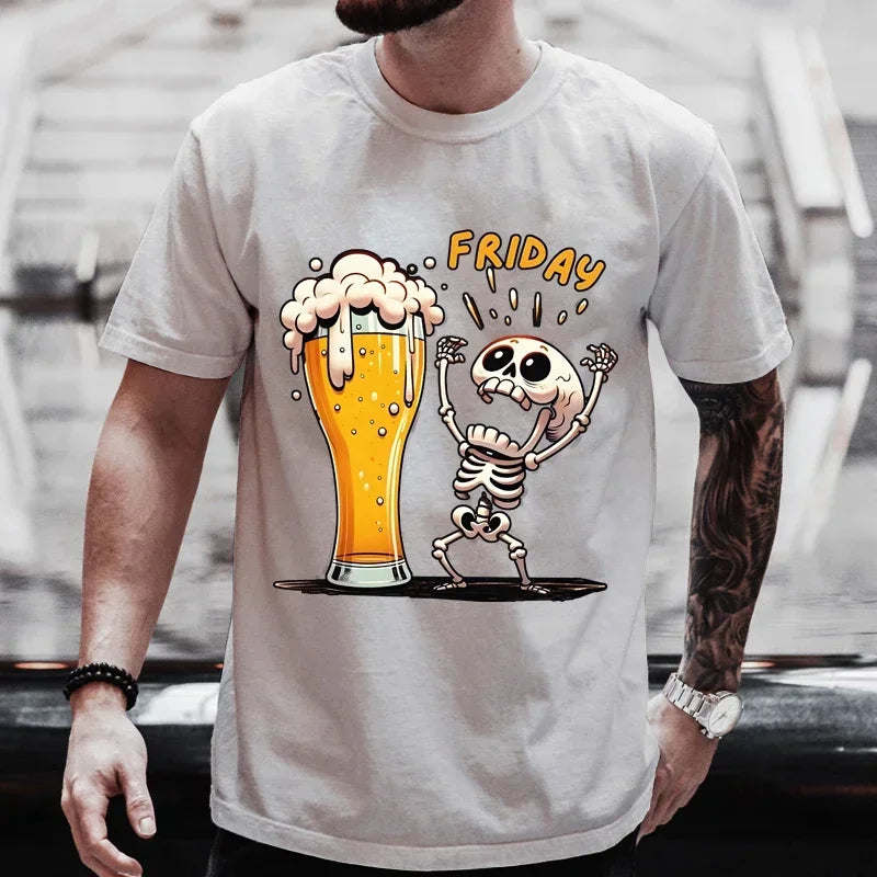 Summer Special Offer Beer T-Shirt Fun 3D Skull Pattern Men's T-Shirt Fashion New Loose Casual T-Shirt Crew Neck Short Sleeve Top