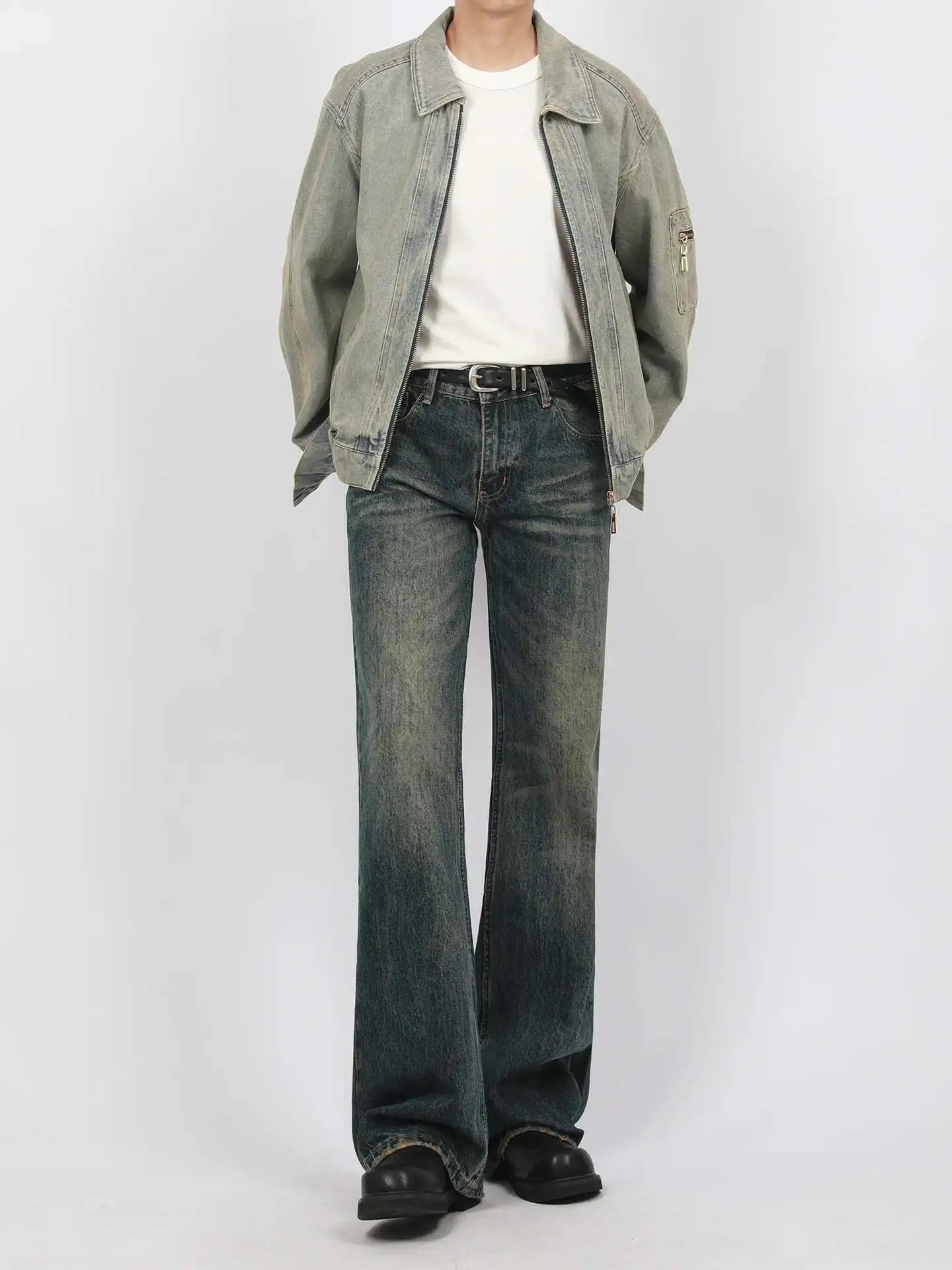 IEFB New Spring Men's Micro Flared Jeans Korean Straight Leg Design Solid Color High Street Fashion Male Denim Pants 9W1407